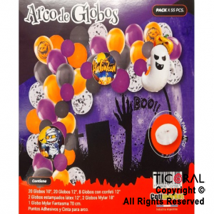 SET DE GLOBOS ARCO GUIRNALDA HALLOWEEN X 55 UNIDADES X 1